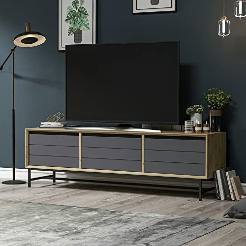 [en.casa] TV Schrank Gørlev mit 3 Schranktüren Fernsehtisch TV Bank 45 x 150 x 35 cm Lowboard TV Möbel Artisan Eiche/Anthrazit von [en.casa]