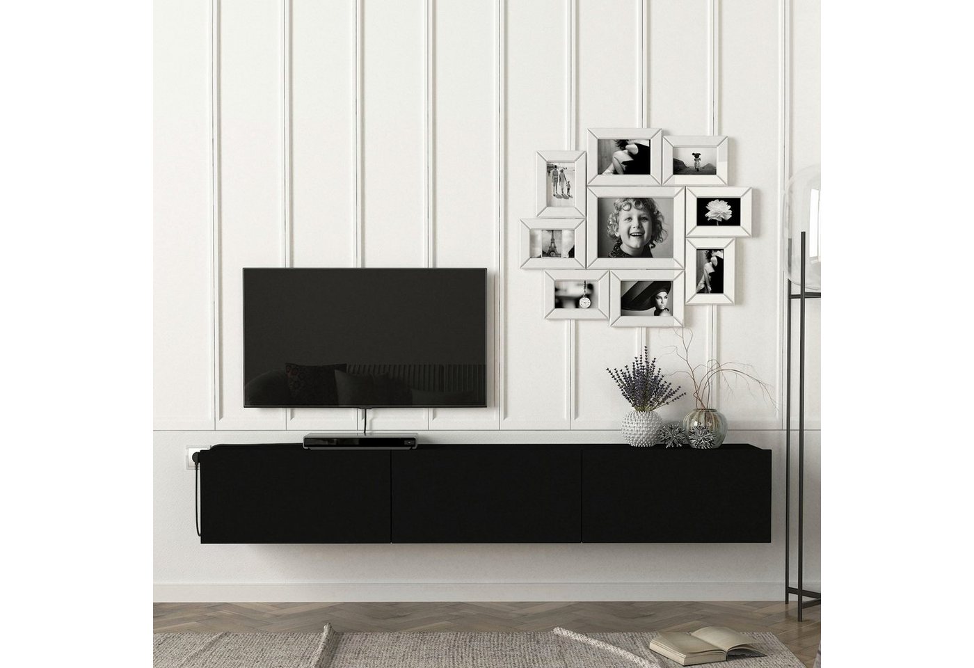 en.casa TV-Schrank »Vihti« Fernsehschrank 180x31x29,5cm Schwarz, 5cm Schwarz von en.casa