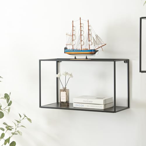 [en.casa] Wandregal Notodden Hängeregal Metallrahmen Küchenregal Bücherregal Industrial Design Schweberegal für Wohnzimmer Küche 60x25x35cm Schwarz von [en.casa]