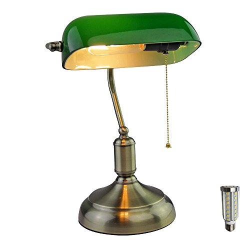 etc-shop LED Bankerlampe Schreib-Tisch Leuchte Lampe Beleuchtung Büro Arbeitszimmer Vintage Retro Zugschalter von etc-shop