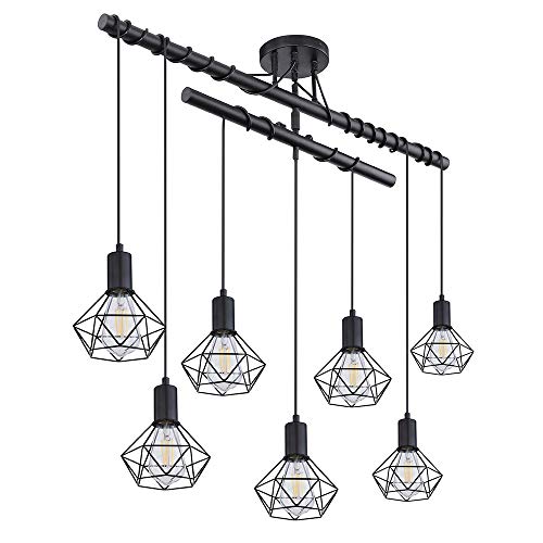 etc-shop Pendel Leuchte Balken Wohn Ess Zimmer Beleuchtung Käfig Hänge Decken Lampe schwarz-matt höhen verstellbar von etc-shop