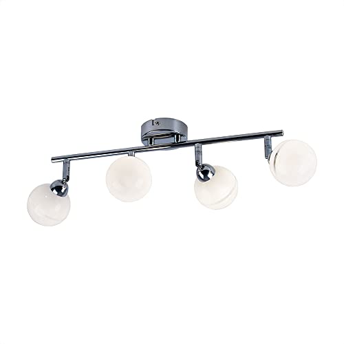 etc-shop Deckenleuchte 4 Flammig Spotleiste Kugeln weiß Deckenlampe Strahler schwenkbar, Stahl Chrom, weiß, L 45 cm von etc-shop