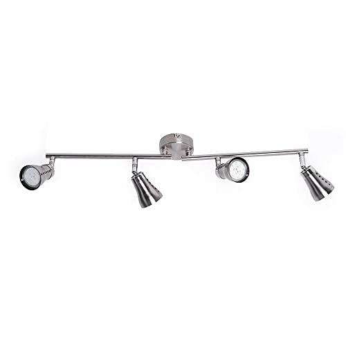 etc-shop Deckenleuchte Strahler 4 flammig Deckenlampe silber Wohnraum Deckenleuchten, Spots beweglich Metall, 4x GU10 4x 3 Watt 4x 280 lm, LxBxH 62,5x8x16 cm von etc-shop