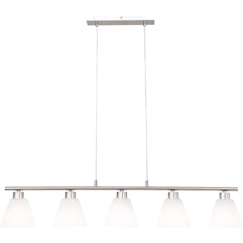 etc-shop Esstischlampe Hängelampe Esstisch Hängeleuchte silber höhenverstellbar, 5 flammig, Metall nickel Glas weiß, 5x E14 Fassungen, HxLxB 120x93x13cm von etc-shop