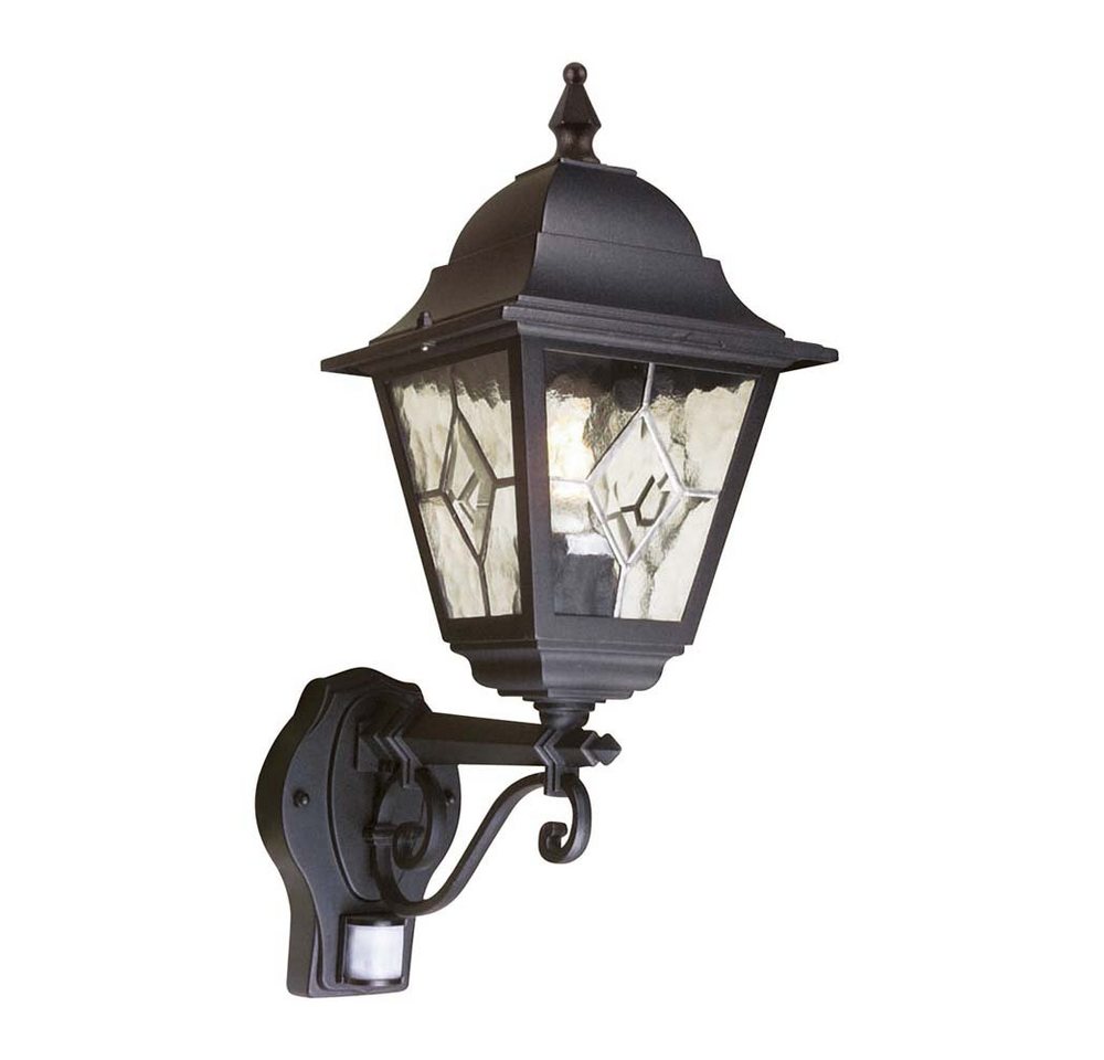 etc-shop Außen-Wandleuchte, Leuchtmittel nicht inklusive, Außenleuchte Wandlampe PIR-Bewegungsmelder Laterne H 47 cm Schwarz ALU von etc-shop