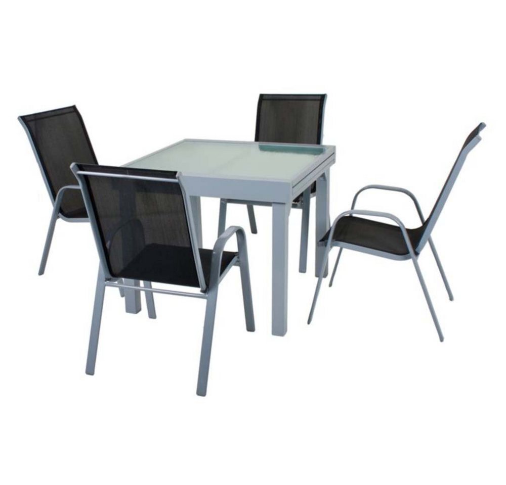 etc-shop Gartenstuhl, Garten Möbel Set Tisch Sitz Gruppe Lola ALU Glas 4-Sitzer von etc-shop