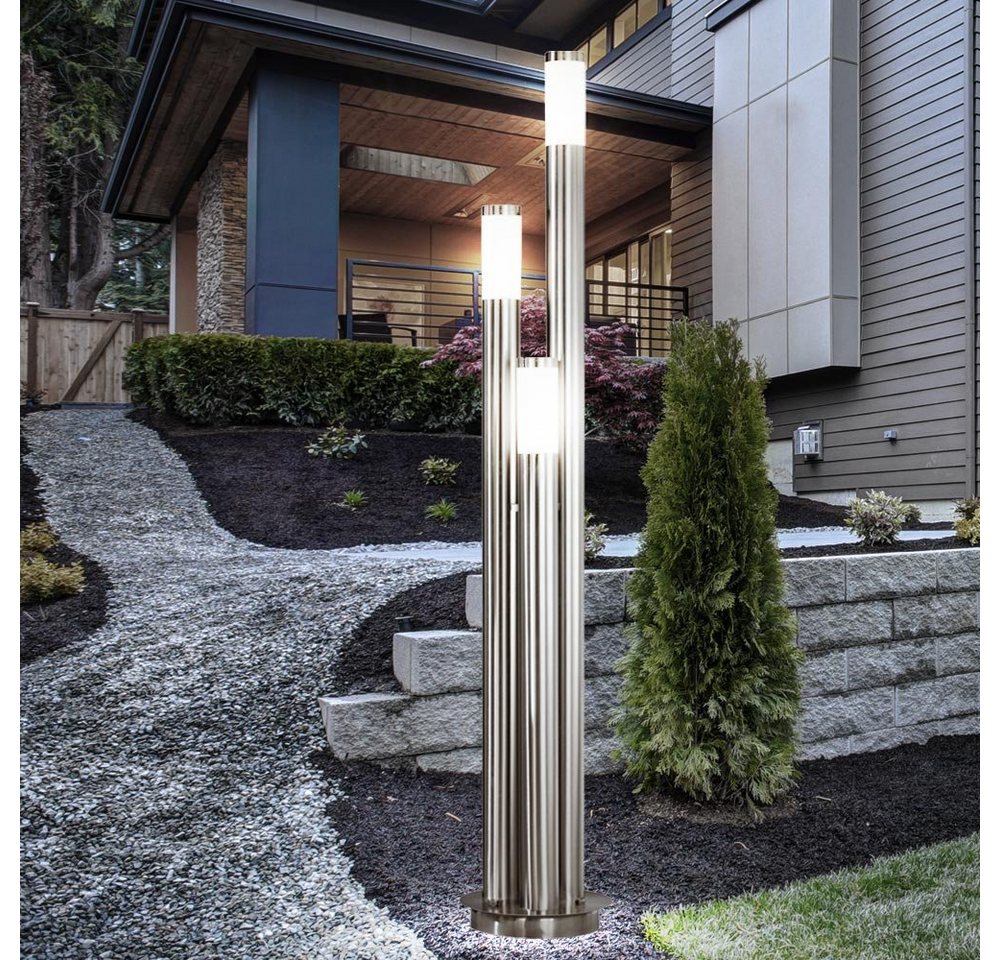 etc-shop LED Außen-Stehlampe, Leuchtmittel inklusive, Warmweiß, LED Außenleuchte Stehlampe Garten Wegeleuchte silber Steckdose H 110cm von etc-shop