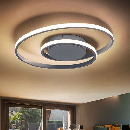 etc-shop LED Deckenleuchte silber Modern Wohnzimmerlampe dimmbar Designleuchte Decke, Switch Dimmer, 1x LED 22 Watt 2200 Lumen warmweiß, D 39 cm von etc-shop