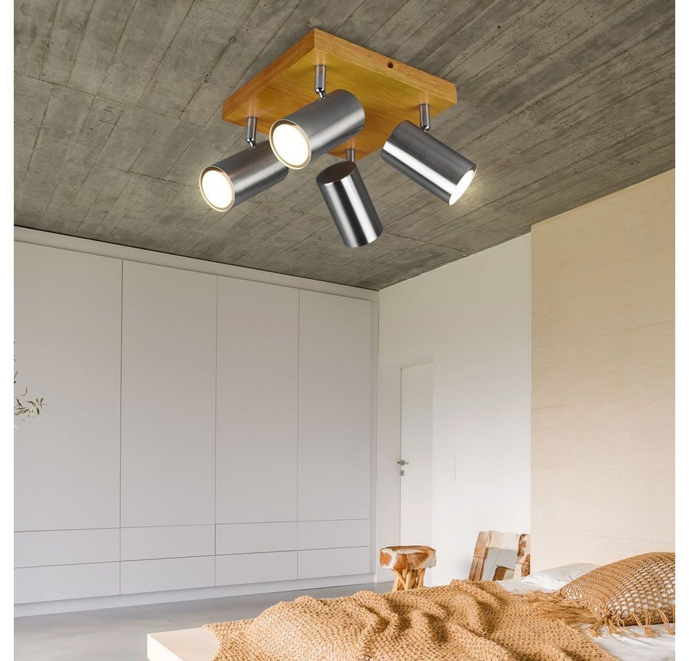etc-shop LED Deckenspot, Wand Strahler Lampe Holz Flur Decken Spot Leuchte verstellbar Flur von etc-shop