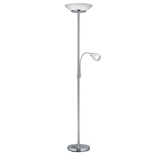 etc-shop Stehleuchte Glas weiß Wohnzimmerlampe Deckenfluter Leselampe verstellbar, Leuchten getrennt schaltbar, Metall nickel matt Glas weiß, DxH 34x180 cm von etc-shop