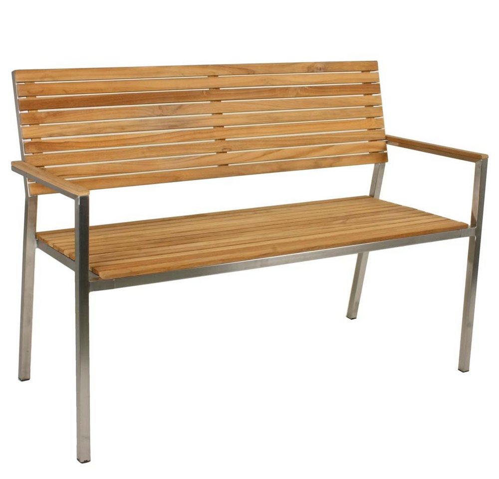 etc-shop Stuhl, 2-Sitzer Bank Sitz Teakholz Edelstahl Garten Terrasse Lounge Balkon von etc-shop