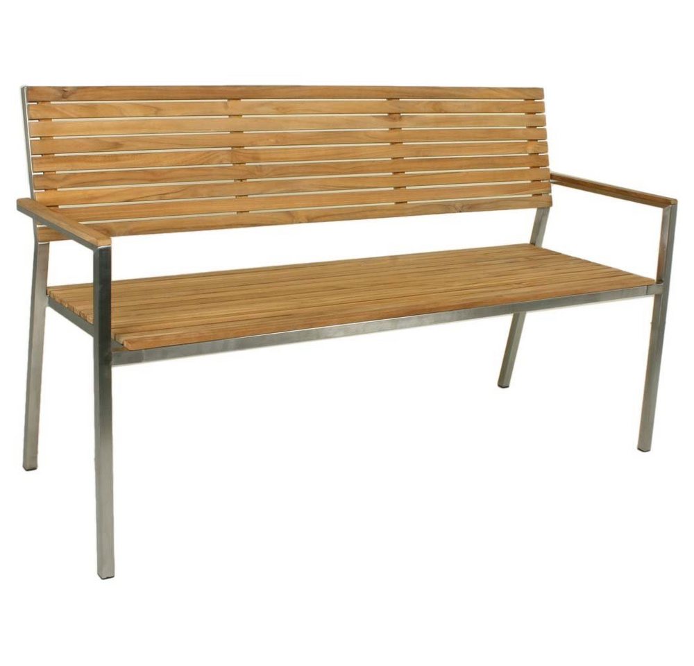 etc-shop Stuhl, 3-Sitzer Bank Sitz Teakholz Edelstahl Garten Terrasse Lounge Balkon von etc-shop