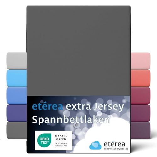 ETÉREA Jersey Boxspringbett Spannbettlaken 140x200cm - 160x220 - BIS 35CM - Bettlaken Spannbetttuch 140x200cm - 160x220m Matratzenbezug - Spannbettlaken Baumwolle - OEKOTEX Made in Green - Anthrazit von etérea Himmlische Qualität