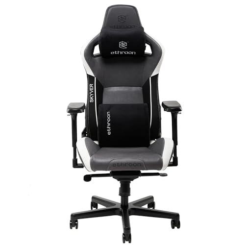 ethroon Pro Gaming Stuhl ergonomischer Bürostuhl mit magnetischer Kopfstütze und Lendenkissen, 4D Armlehnen, Einteilige Stahlrahmenkonstruktion und Schaumstoffpolsterung 155 Grad Neigung (Weiß) von ethroon