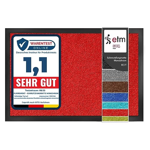 etm Schmutzfangmatte ColorLine | Türmatte in vielen Größen | Fußmatte für Innenbereich | Rutschfester Teppich für Flur, Haustür, Eingang, Eingangsbereich, Vorzimmer - Rot 60x180 cm von etm