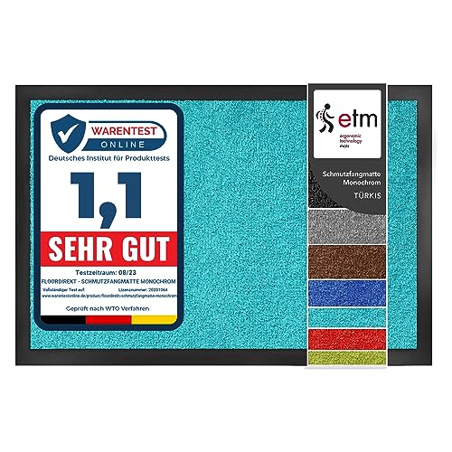 etm Schmutzfangmatte ColorLine | Türmatte in vielen Größen | Fußmatte für Innenbereich | Rutschfester Teppich für Flur, Haustür, Eingang, Eingangsbereich, Vorzimmer - Türkis 90x150 cm von etm