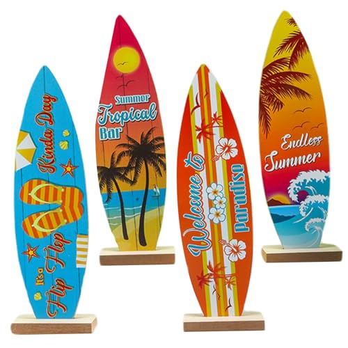 4pcs Surfboard Dekor 8.3x2.4 '' Sommer Beach thematisches Surfbrettdekor für Tisch Holzschild Desktop Oranment Dekorative Surfboard Strandschild von eurNhrN