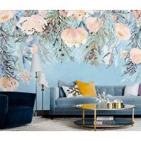 Blumen Tapete, Hängende Aquarell Blau Floral Wand Wandbild, Hängende Wandbild von evidecom
