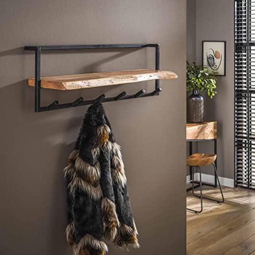 RINGO-Living Kleider Garderobe Flur aus Holz & Metall, Wandgarderobe mit Ablage, rustikale Wandregal Garderobe, Garderobe Holz & Metall, stylische Kleidergarderobe Flur, Wanddeko Industrial Style von famlights