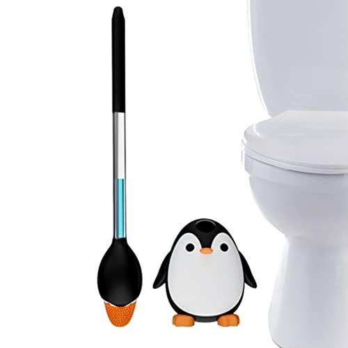 fanelod Toilettenbürste aus Silikon | Pinguin niedliche Toilettenbürste - WC-Bürste und Halter-Set mit belüftetem Halter, WC-Reinigungsbürste für Badezimmer von fanelod