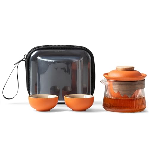 fanquare Tragbares Reiseteeservice Orange Porzellan Chinesisch Kung Fu Glas Teekanne mit Infusor Mini 1 Kanne 2 Tassen für Erwachsene fanquare Tragbares Reiseteeservice Orange Porzellan Chinesisch Kung Fu Glas Teekanne mit Infusor Mini 1 Kanne 2 Tassen für Erwachsene von fanquare