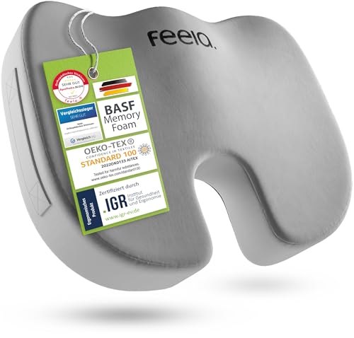 feela.® Orthopädisches Sitzkissen [3 Härtegrade] - Ergonomisches, für Bürostuhl & Co - Wirkt Schmerzreduzierend, Erhöht Sitzkomfort, Fördert Durchblutung und Entlastet das Steißbein (Hart) von feela