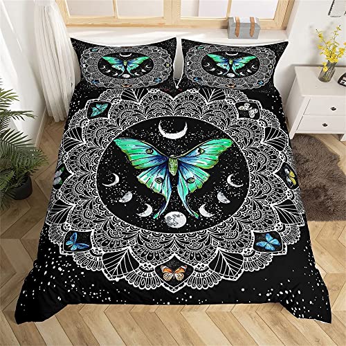 feelingyou Todesmotte Bettwäsche-Set,Sonne-Mond-Boho-Stil Bettwäsche Set 135*200+80*80*1,Mandala-Blumen-Galaxie Betten Set für Kinder Jungen Mädchen Teenager 2St.Reißverschluss Mikrofaser von feelingyou