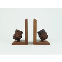 Paar Mid Century Buchstützen Mit Würfeln Bookends Massives Teakholz 60Er Jahre Danish Modern von fiftieshomestyle