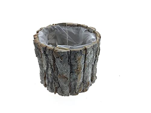 finehomegarden Blumentopf Holz Topf Rinde Borke Pflanztopf Ø15cm H12cm Natur gekälkt Übertopf von finehomegarden