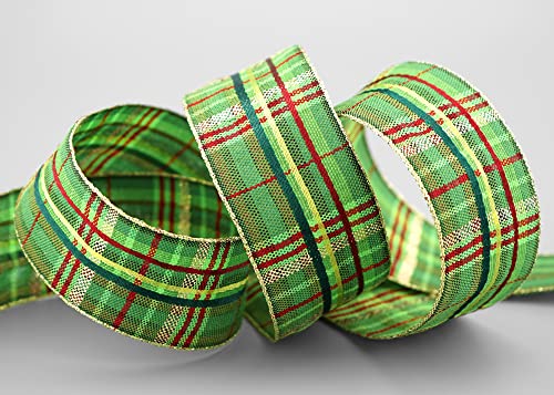 finemark 20 m x 40 mm Karo Dekoband Santa's Pants GRÜN Gold Kariertes Geschenkband mit formstabilen Kanten glänzend Schleifenband Stoffband Deko Band Winter Weihnachten Advent Lurexkante Goldkante von finemark