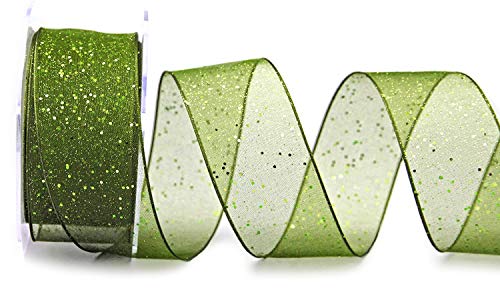 finemark Dekoband Glitzer GRÜN 20 m x 40 mm (Rolle) Schleifenband Transparent glänzend Organza mit Drahtkanten elegant Weihnachten Advent Geburtstag Premium Glitter Ribbon Geschenkband von finemark