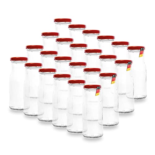 24 Leere Flaschen, kleine Glasflaschen 150 ml weiß TO43 mit roten Verschluss von BAUER