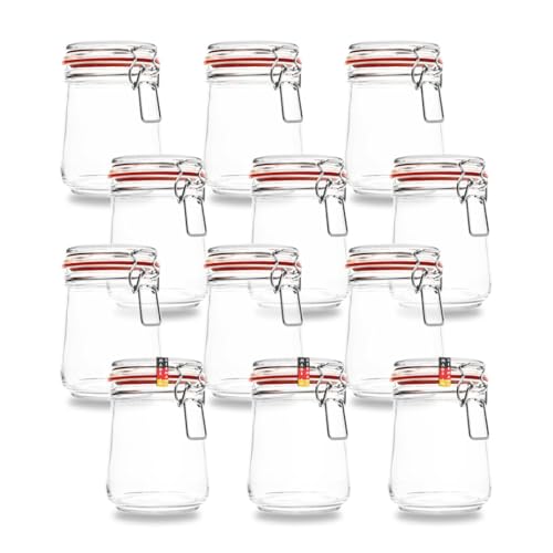 BAUER Flaschenbauer - 12-teiliges Set Drahtbügel-Vorratsgläser 800ml, geeignet als Einmach- und Fermentierglas, zur Aufbewahrung, zum Befüllen, leere Gläser mit Drahtbügel - Made in Germany von BAUER