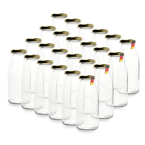 Flaschenbauer - 24 Leere Glasflaschen 250 ml mit Schraubverschluss TO43 0,25l in gold - Zum selbst befüllen von Milchflaschen, Saftflaschen, Smoothie Flaschen von BAUER