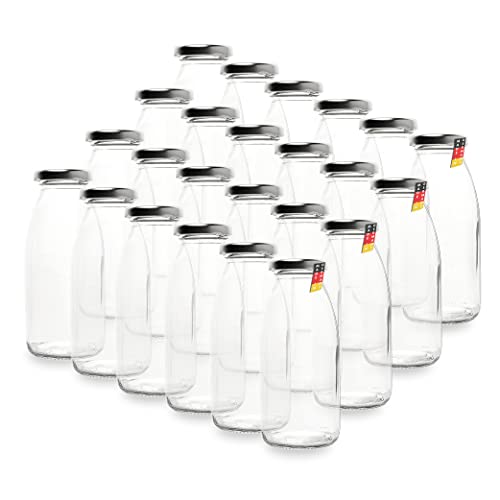 Flaschenbauer - 24 Leere Glasflaschen 250 ml mit Schraubverschluss TO43 0,25l in silber - Zum selbst befüllen von Milchflaschen, Saftflaschen, Smoothie Flaschen von BAUER