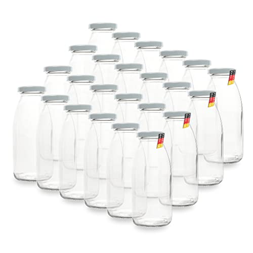 Flaschenbauer - 24 Leere Glasflaschen 250 ml mit Schraubverschluss TO43 0,25l in weiß - Zum selbst befüllen von Milchflaschen, Saftflaschen, Smoothie Flaschen von BAUER