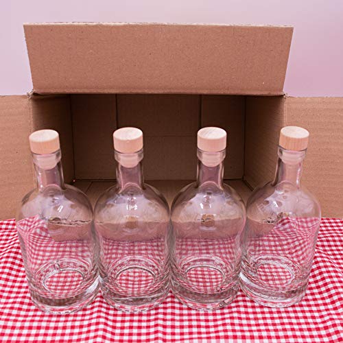 BAUER Flaschenbauer - 4 Nocturne Glasflschen 0,5 Liter mit Korken - Leere Glasflasche mit 500 ml Volumen - geeignet als Likörflasche, Saftflasche und für Dressings oder Saucen von BAUER