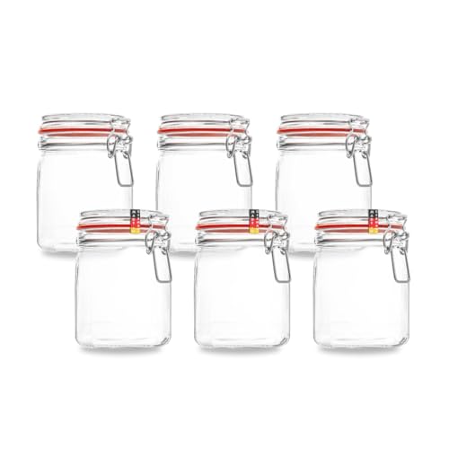 Flaschenbauer - 6-teiliges Set Drahtbügel-Vorratsgläser 900ml, geeignet als Einmach- und Fermentierglas, zur Aufbewahrung, zum Befüllen, leere Gläser mit Drahtbügel - Made in Germany von BAUER