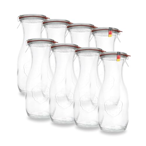 WECK 8er-Pack 1000ml Saftflasche Set - 1L Glasflaschen - Ideal für Milch, Säfte, Smoothies, Flaschen mit Deckel und Dichtung, zum Selbstbefüllen - Langlebig, Vielseitig & Spülmaschinenfest von BAUER