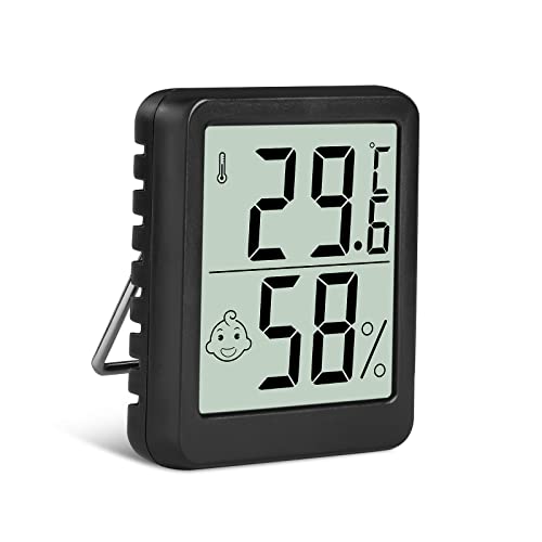 Flintronic Mini LCD Thermometer, Digital Thermometer Innen, Hygrometer Innen, Thermometer Hygrometer, Kabelloses, Luftfeuchtigkeit Meter für Babyzimmer Wohnzimmer Büro Gewächshaus(Schwarz) von flintronic