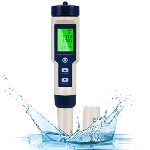 Flintronic 5-In-1 PH Messgerät, PH/TDS/EC Temperatur Tester mit Hintergrundbeleuchtung, 0-14 pH-Messbereich-±0,1 pH-Genauigkeit, PH Wert Messgerät Pool Trinkwasser Schwimmbad Aquarium Pools, Blau von flintronic