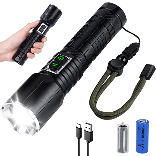 Flintronic Taschenlampe Led Aufladbar, 10000 Lumen Led Taschenlampe Extrem Hell, 5 Modi Taktische Taschenlampe mit 2500 Mah Batterie,IP67 Wasserdichte Zoombare Flashlight für Wandern, Outdoor, Notfall von flintronic