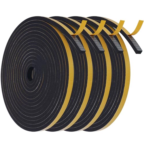 flintronic Dichtungsband für Türen Fenster, 10mm(B) x6mm(D)20m(L) Selbstklebend Schaumstoffband Türdichtung Fenster, Gummidichtung für Kollision Siegel Schalldämmung, Schwarz (4 Rollen je 5m lang) von flintronic