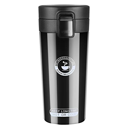 flintronic Kaffeebecher 360 ML Autobecher Travel Mug | Thermobecher, Edelstahl Kaffee-to-Go-Becher | Thermosflasche | Doppelwandig Vakuumisolierter | Isolierbecher BPA Frei | Mug Edelstahl Travel Mug von flintronic