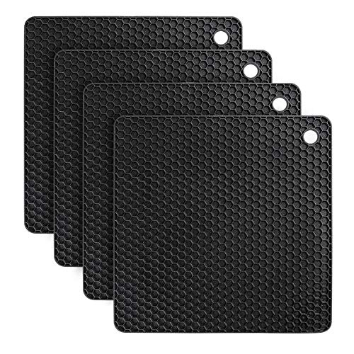 flintronic Topf Untersetzer 4pcs Silikon Topflappen Topfuntersetzer Spülmaschinenfest Hitzebeständigerung rutschfest und Hitzebeständig bis 250°C, Wabenmuster - Schwarz von flintronic