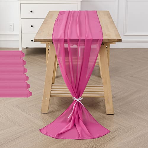 flohar 6 Stück 3 m Chiffon-Tischläufer 73 x 308 cm durchscheinender romantischer Tischläufer für Hochzeit, Geburtstag, Party, Brautparty, Outdoor-Dekoration, Fuchsia von flohar