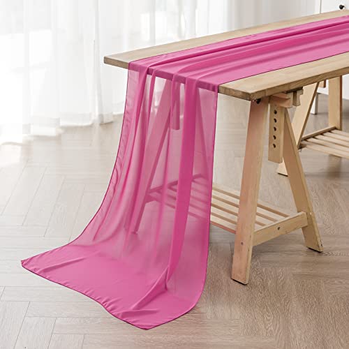 flohar Chiffon-Tischläufer, 2,7 m, durchscheinend, romantisch, für Hochzeit, Geburtstag, Party, Brautparty, Outdoor-Dekoration, Fuchsia, 1 Packung von flohar