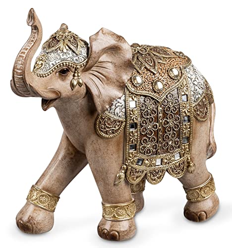 formano Dekofigur Elefant naturfarben bemalt mit Relief und Acryl-Steinen 17x19cm Figur Afrika Tierfigur von formano