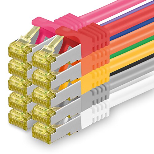 freiwerk 10x 0.25 M - CAT-7 Cat.7 Netzwerk-Kabel, Ethernet, Lan & Patch Kabel RJ-45 SFTP 10GB/s - 10 Farben von freiwerk