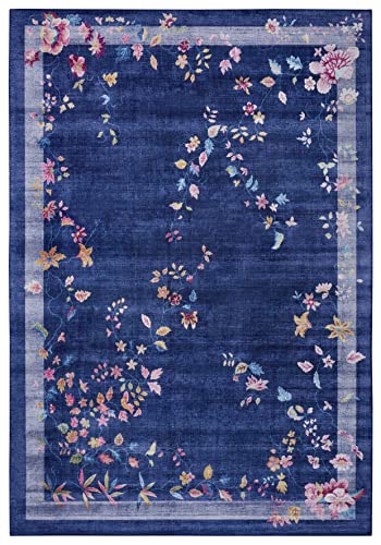 freundin Home Collection Amira Orientalischer Teppich – Orientalisches-Design Vintage Florales Muster Kurzflor für Esszimmer, Wohnzimmer, Kinderzimmer, Schlafzimmer, Küche – Dunkelblau, 120x160cm von freundin Home Collection